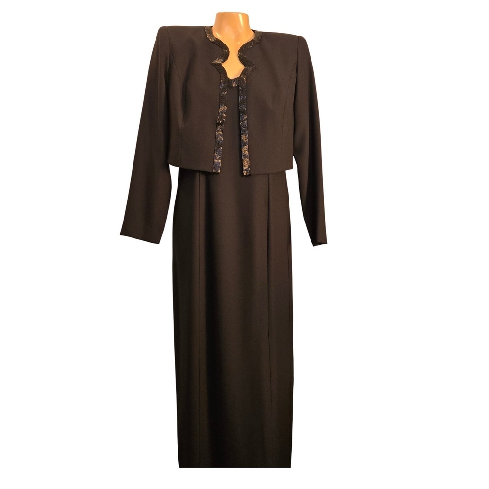 Karen Miller Black Jeweled Sleeveless Maxi Dress and Jacket Set Size 8ize 8